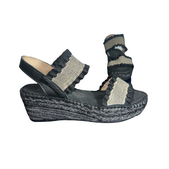 Juncal Aguirre Black Mica Natural Espadrille Wedge Sandals SZ 40 Made in Spain - Picture 1 of 11